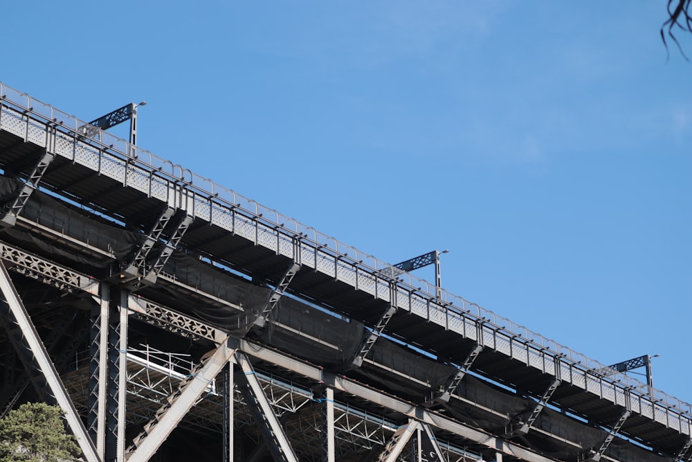 a train track going over a bridge on a clear day