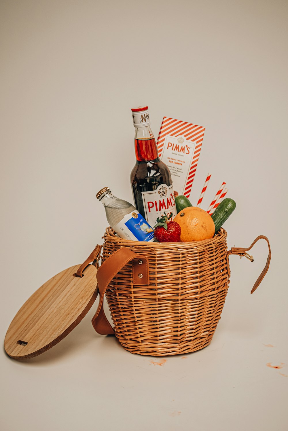 a wicker basket filled with assorted items