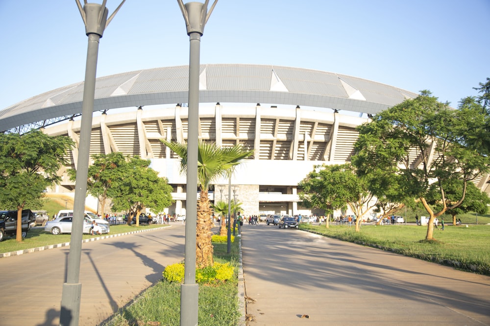 a view of a stadium from across the street