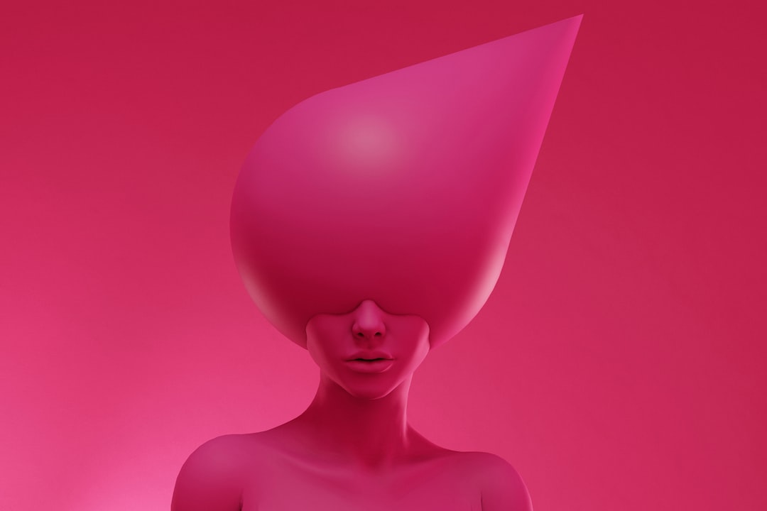 a woman with a large pink object on her head, sphere Pink Yarrow