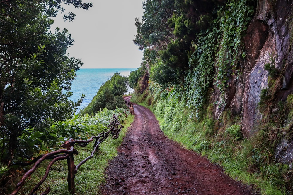 a dirt road that is next to a cliff