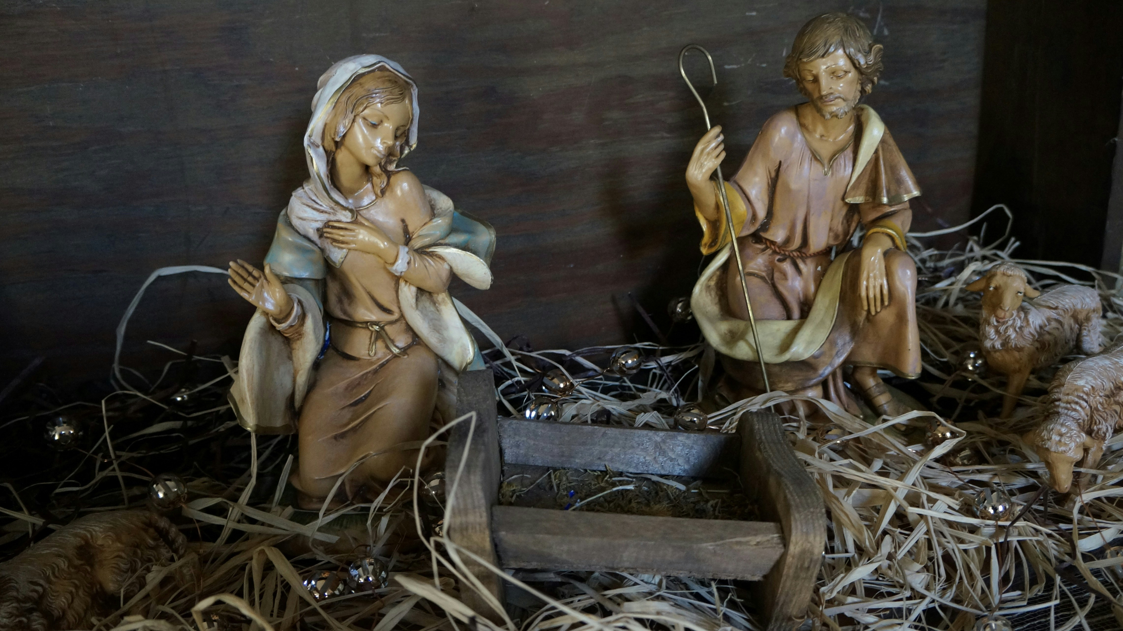A nativity scene of jesus and mary in a manger scene photo Free