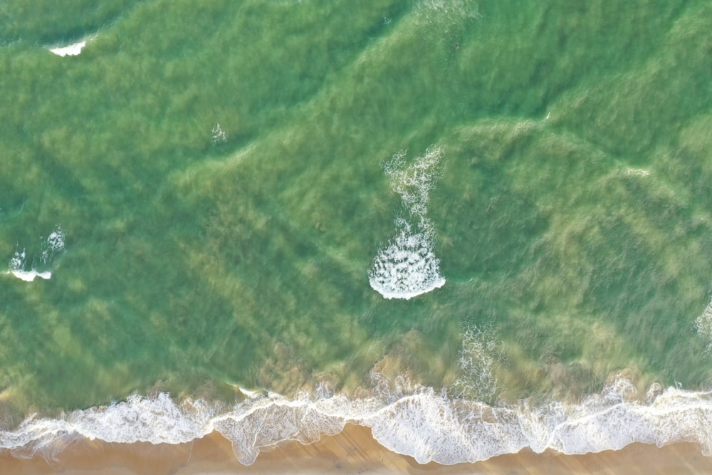 an aerial view of a beach and ocean