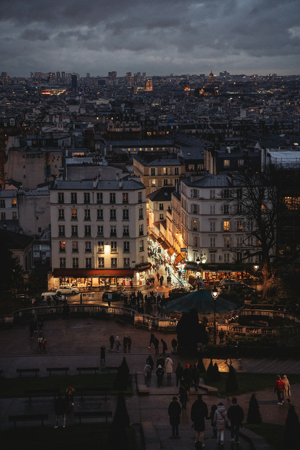 a group of people in a large city