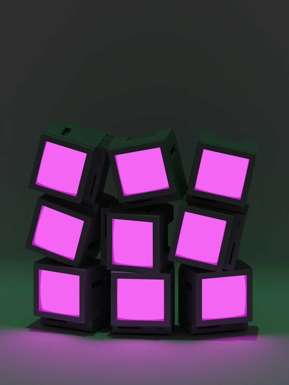 a pile of purple cubes sitting on top of each other