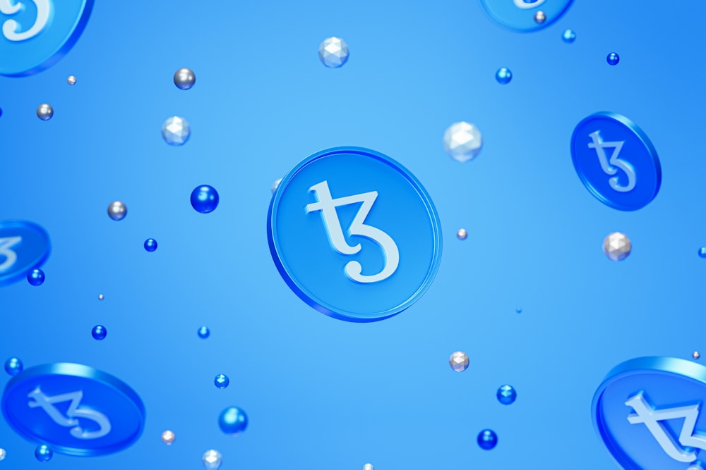 un fondo azul con un número y símbolos