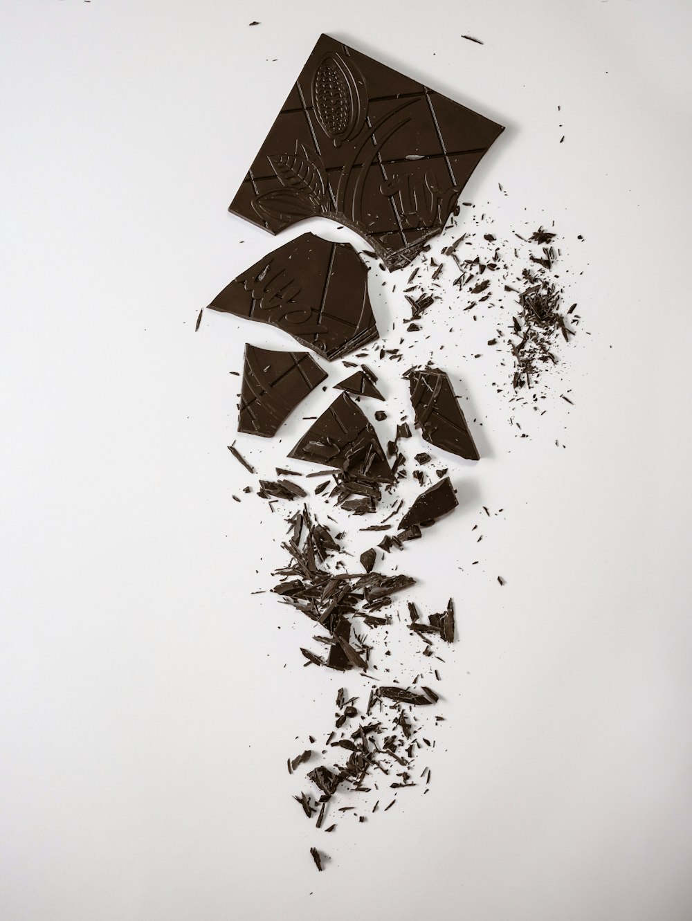 a piece of chocolate is broken into pieces