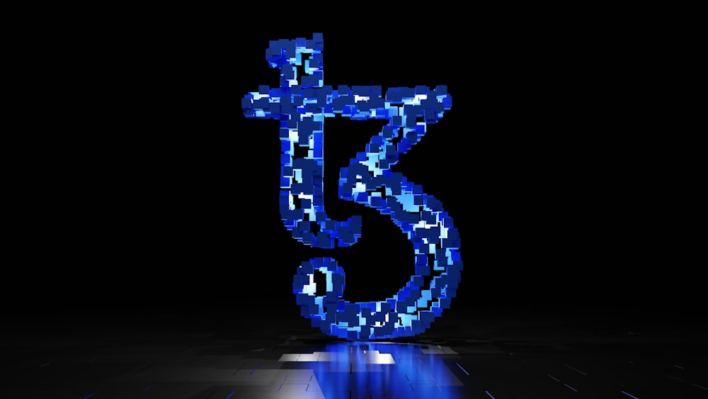 Le chiffre cinq est composé de pixels bleus
