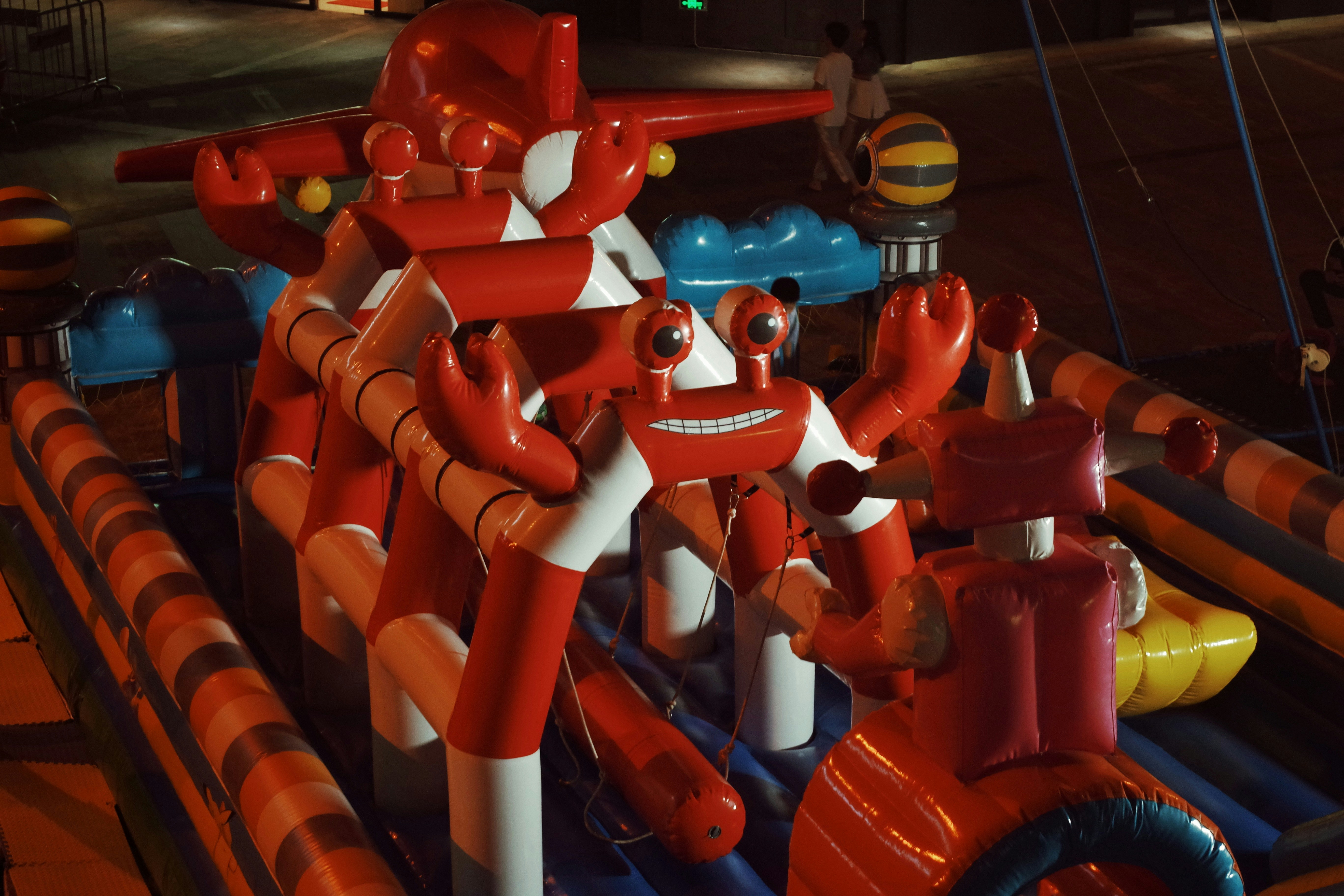 a bunch of inflatable toys that are on a table