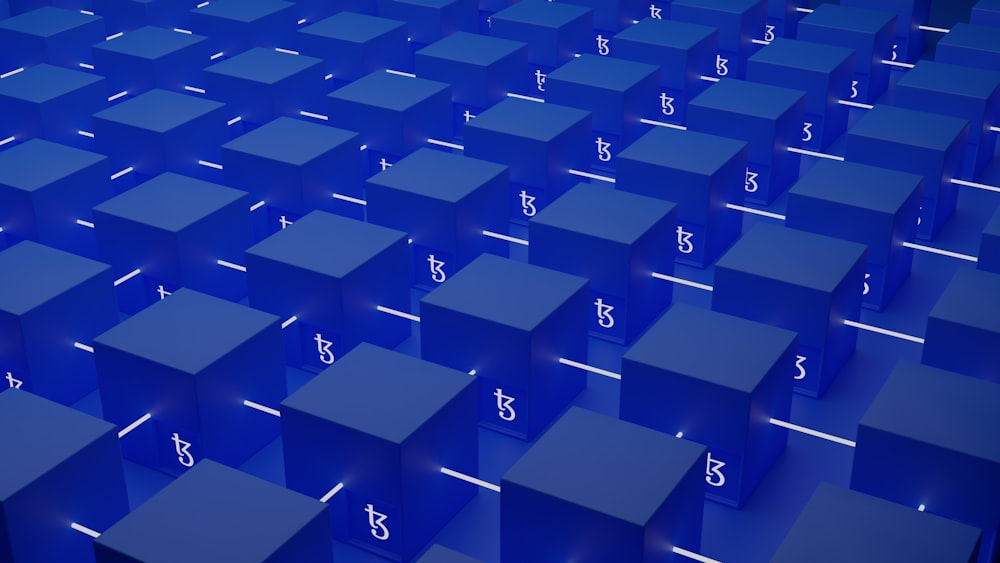 a group of blue cubes with a dollar sign on them