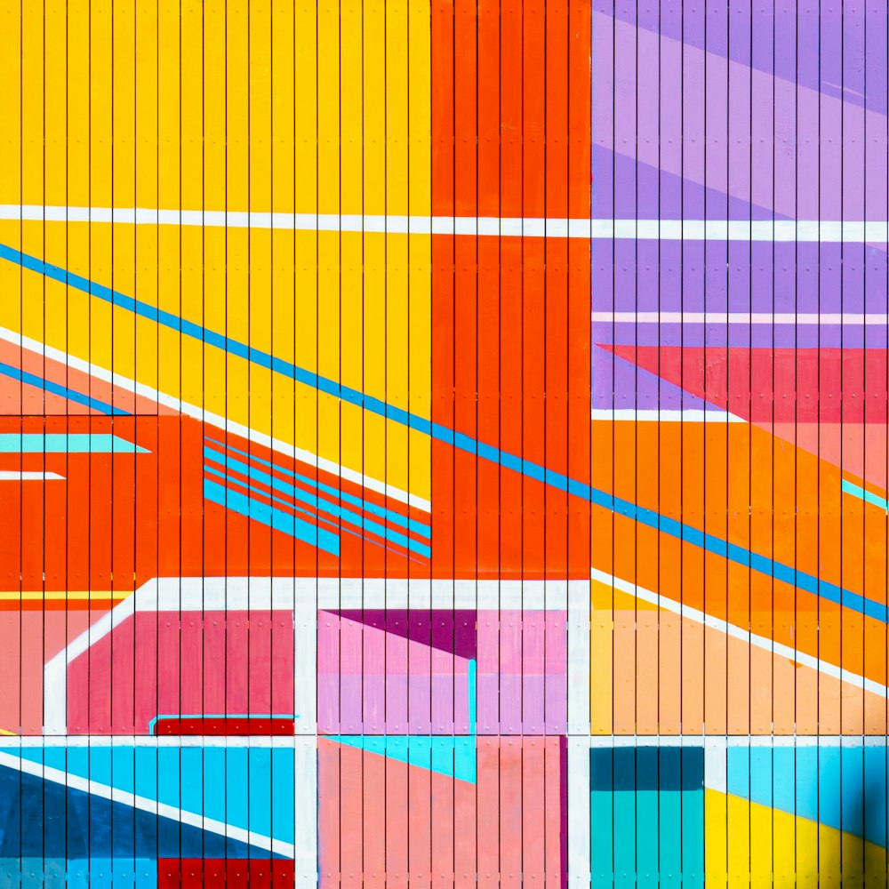 a multicolored abstract painting of lines and squares