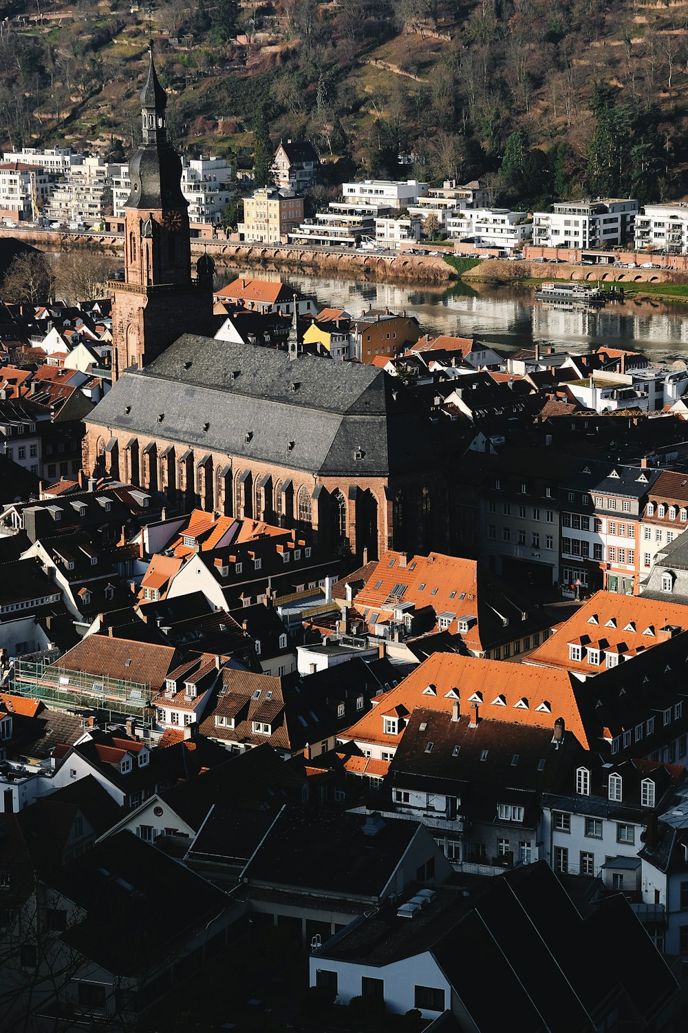 an aerial view of a city with many buildings