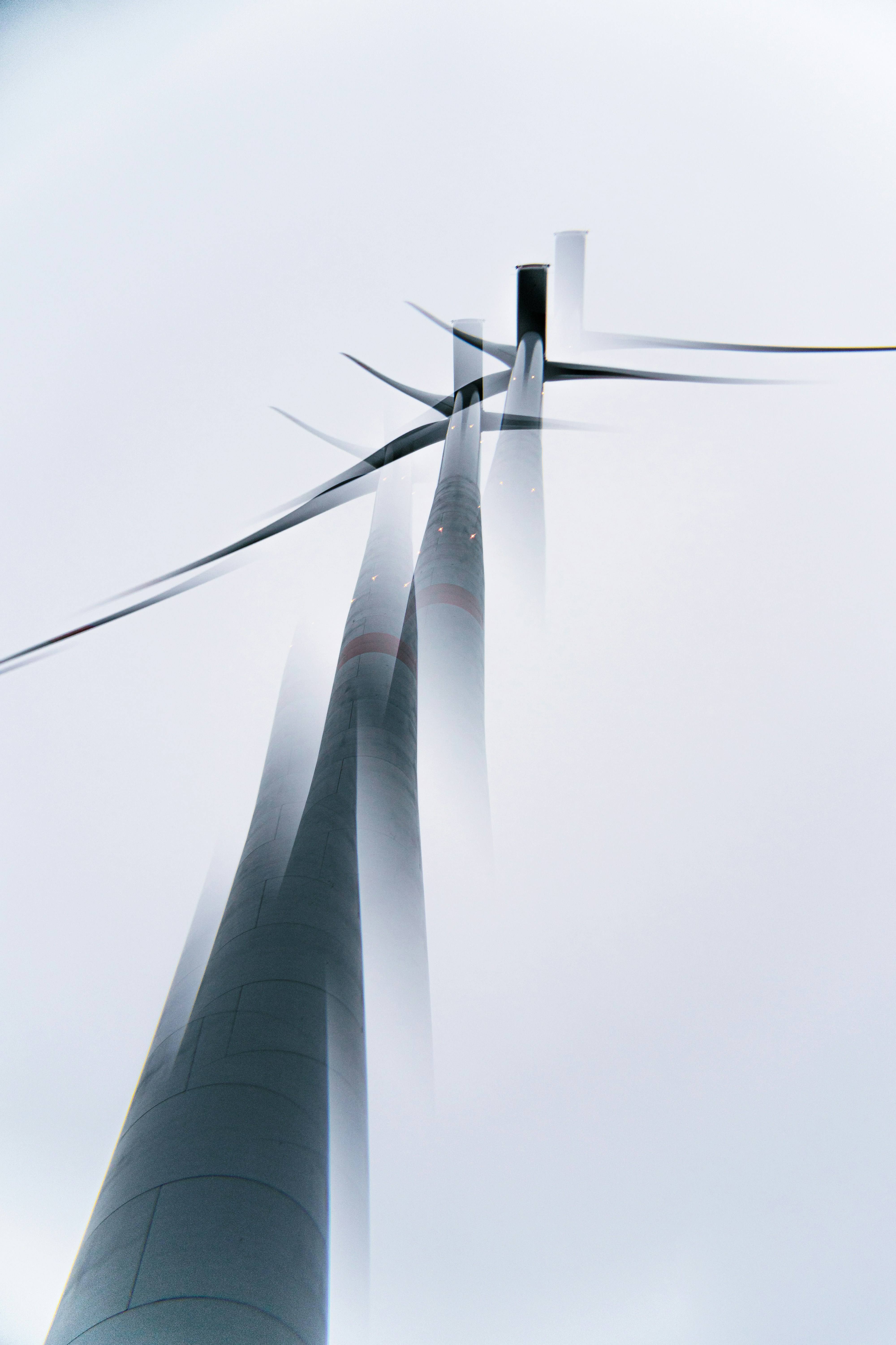 Aerial view of wind turbine tower from above showing rotor hub