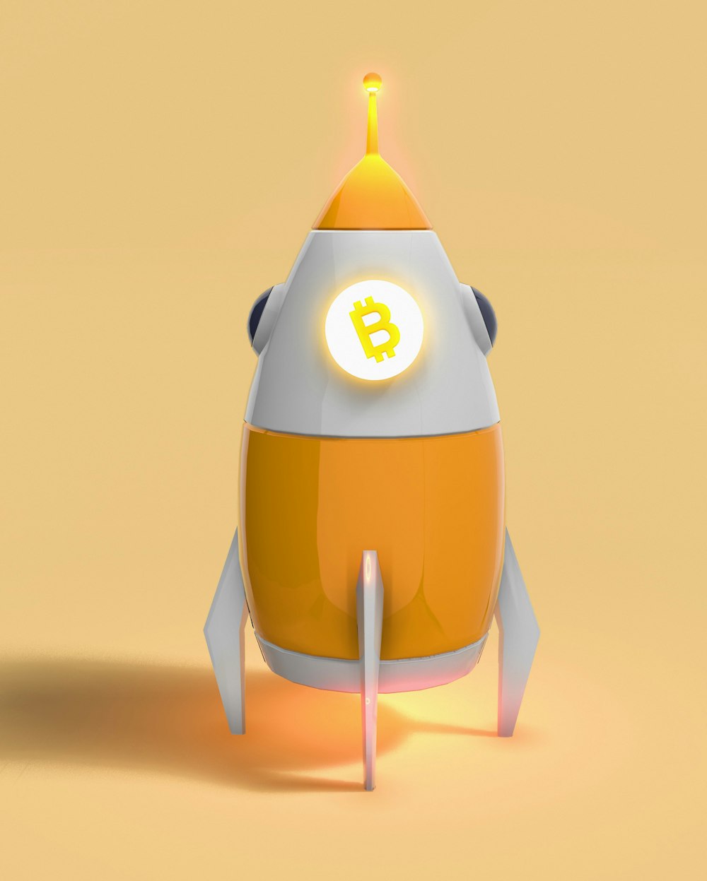 Un cohete amarillo y blanco con un signo de dólar