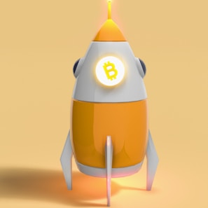a yellow and white rocket with a dollar sign on it