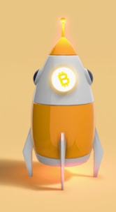 a yellow and white rocket with a dollar sign on it