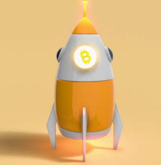 a yellow and white rocket with a dollar sign on it