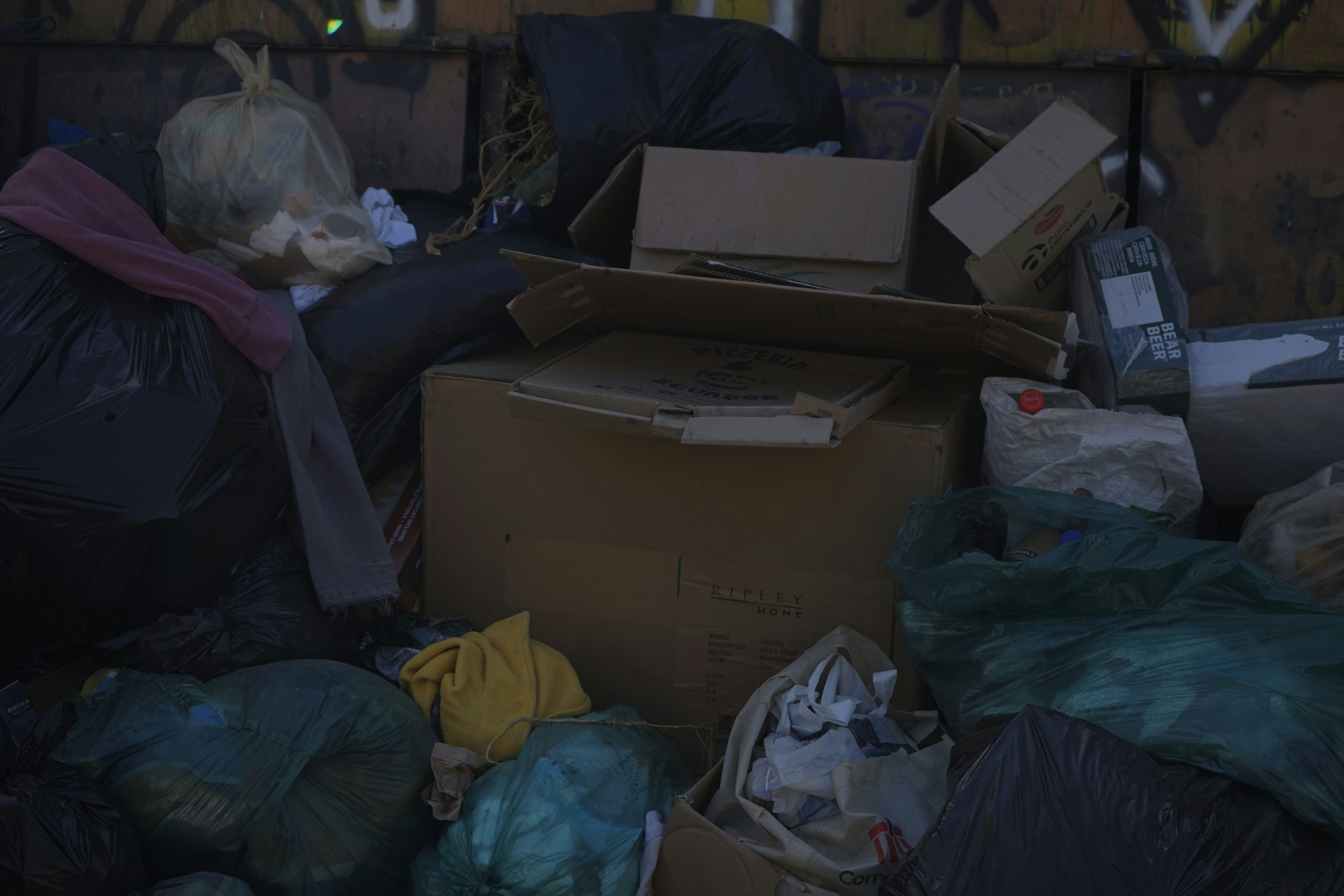 Pile of boxes and garbage bags