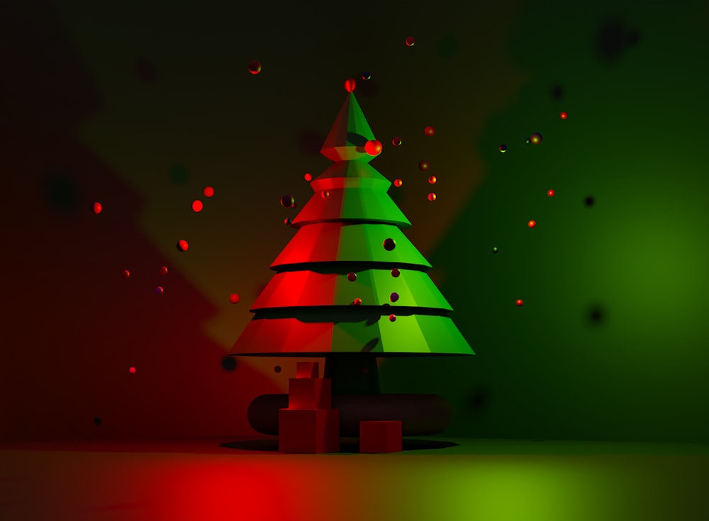 a green and red christmas tree on a red and green background