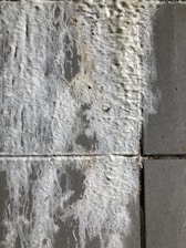 Close-up of a wall showing rising damp damage with visible salt deposits.