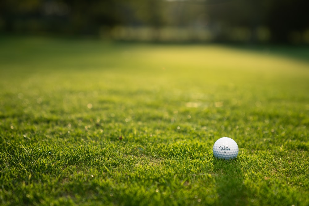 a golf ball sitting on top of a lush green field