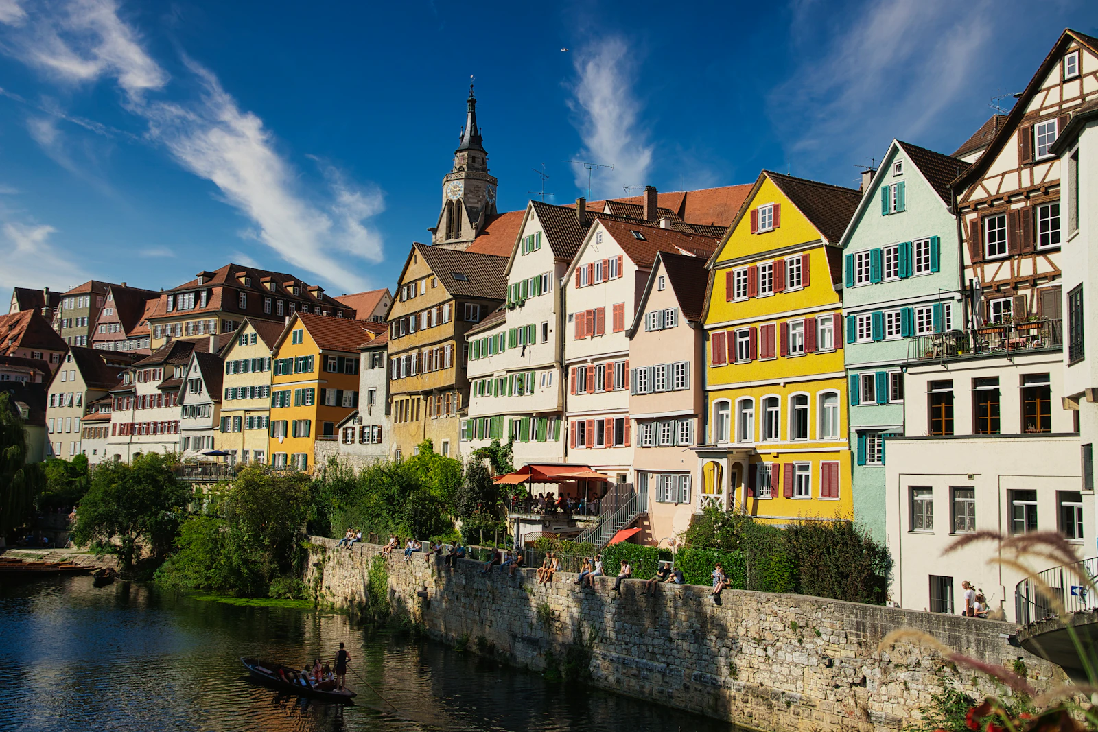Colourful houses along the Neckar riverfront, Tübingen, Germany
