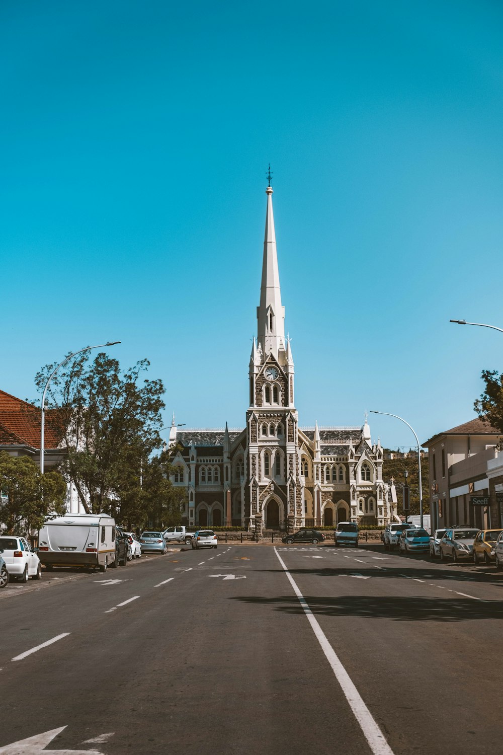 a large church with a steeple on the top of it