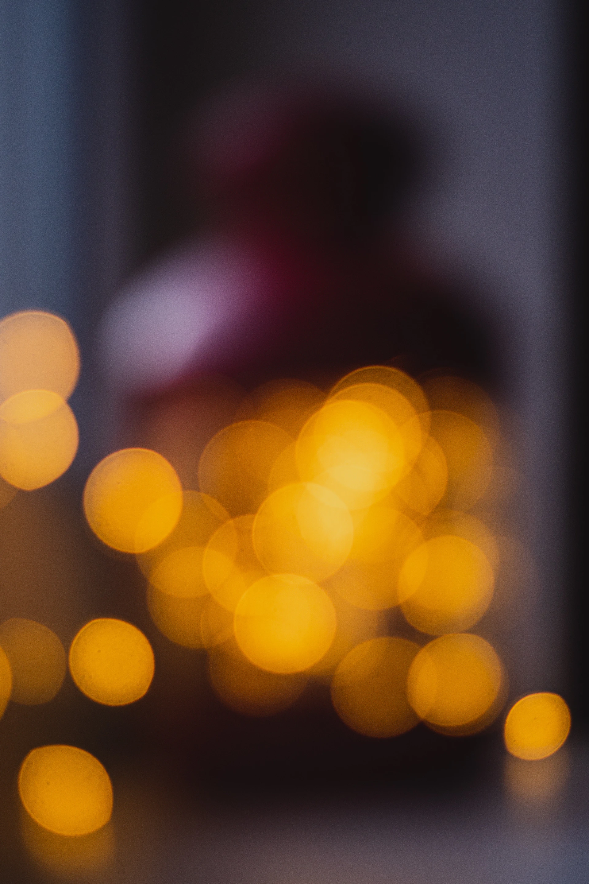a blurry photo of a vase and some lights