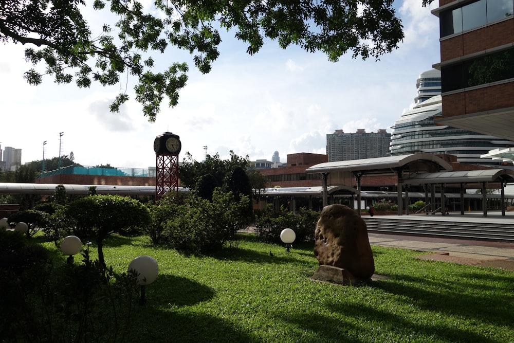 a park with a statue in the middle of it