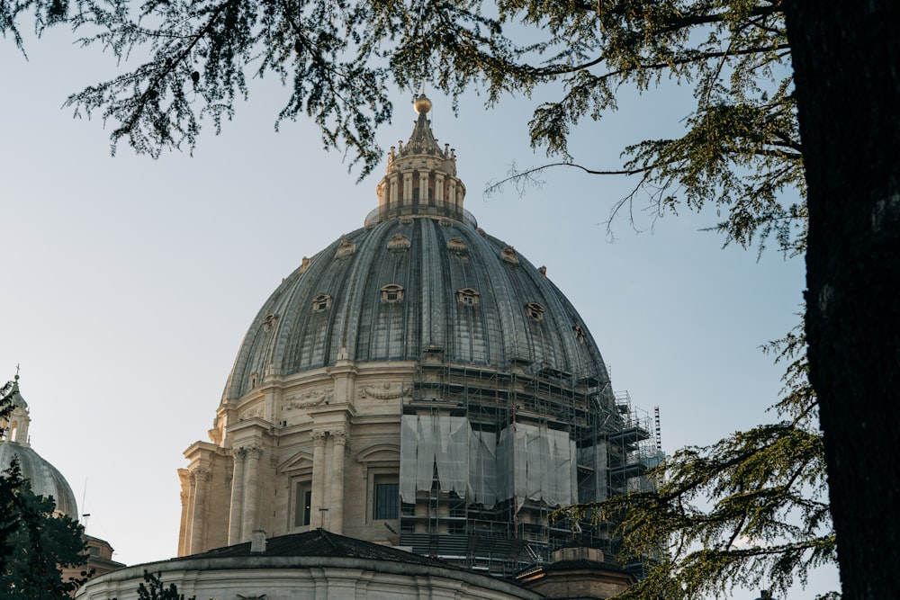 the dome of a building with scaffolding on it