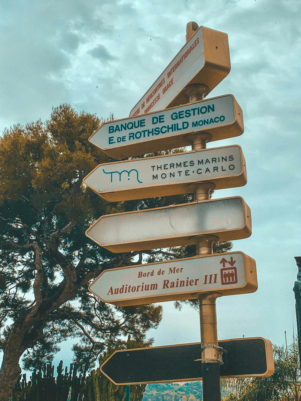 a pole with a bunch of street signs on it