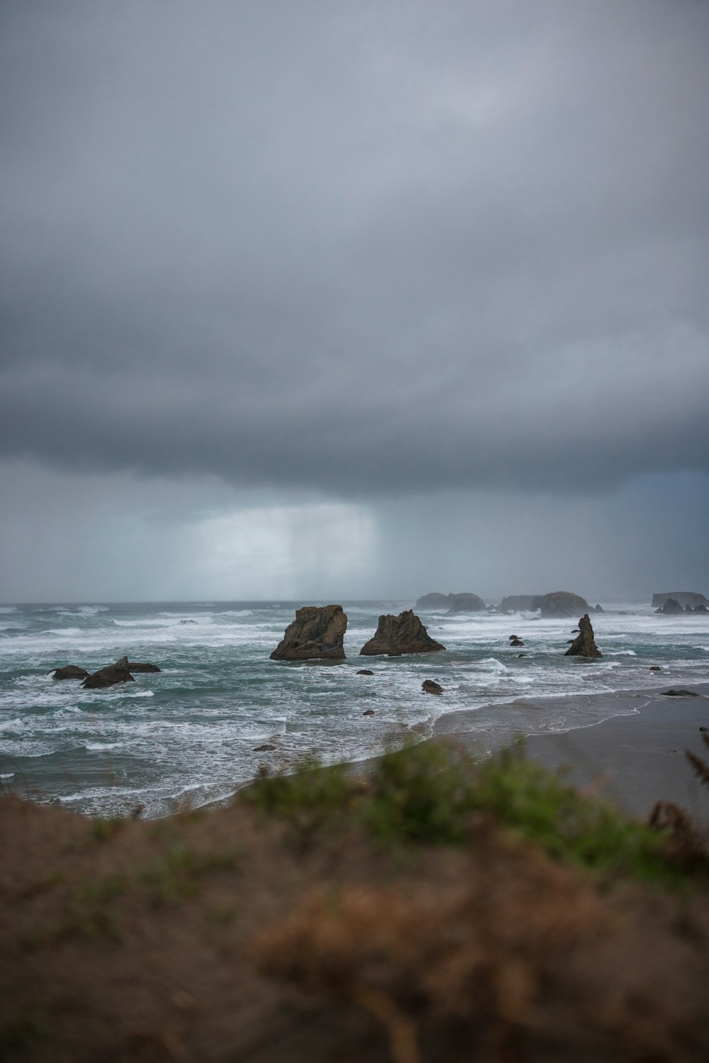 a view of the ocean from a beach