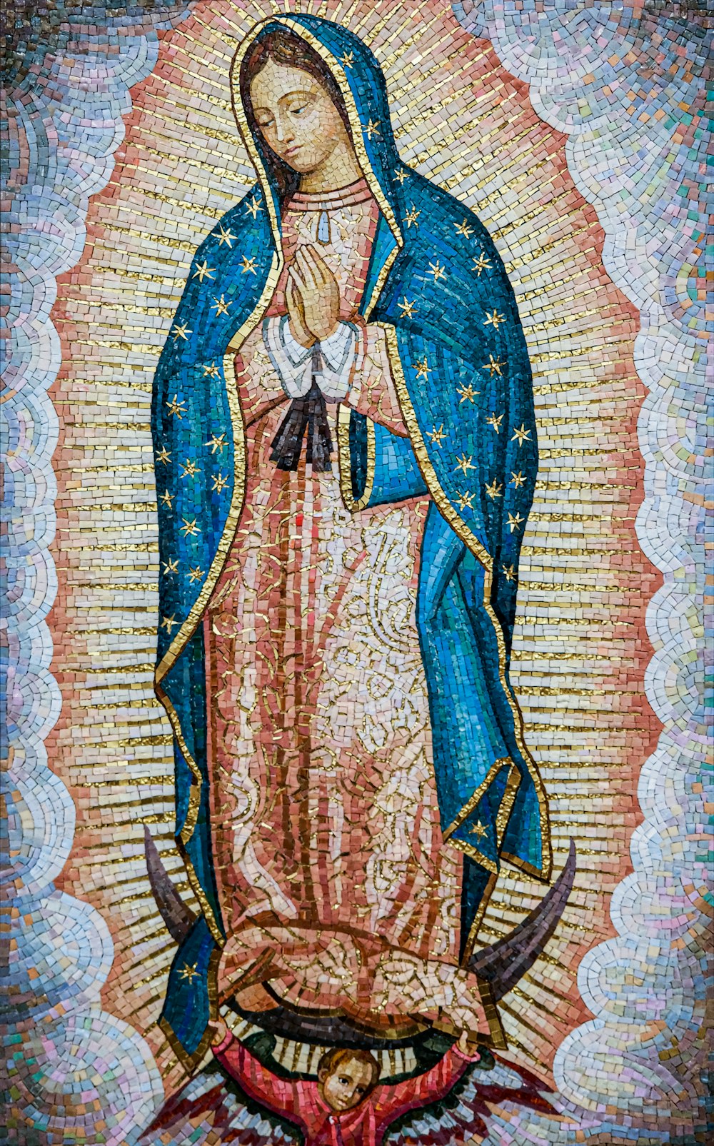 a mosaic of the virgin mary of guadalupe