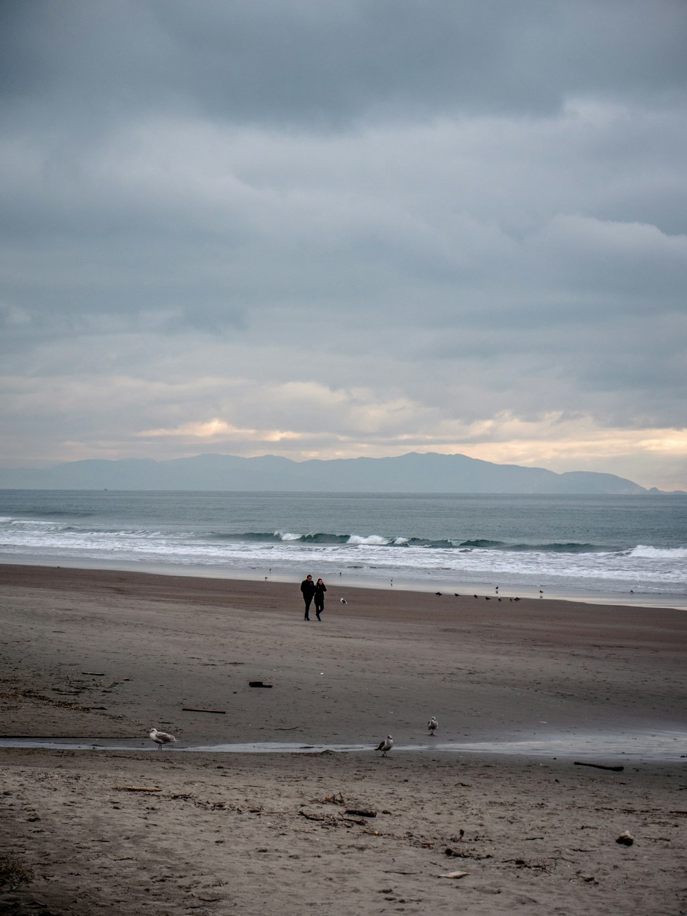 Deux personnes marchant sur une plage près de l’océan