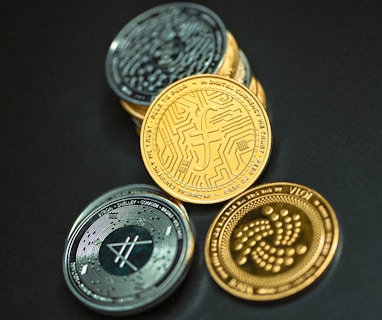 a group of coins sitting on top of a table