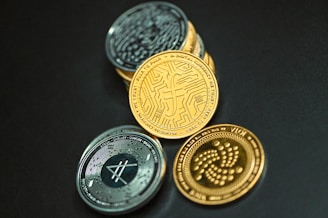 a group of coins sitting on top of a table