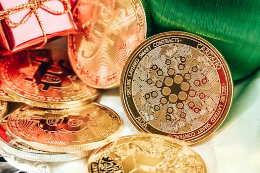 a close up of a pile of coins
