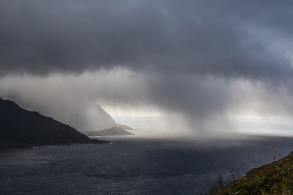 a large body of water under a cloudy sky