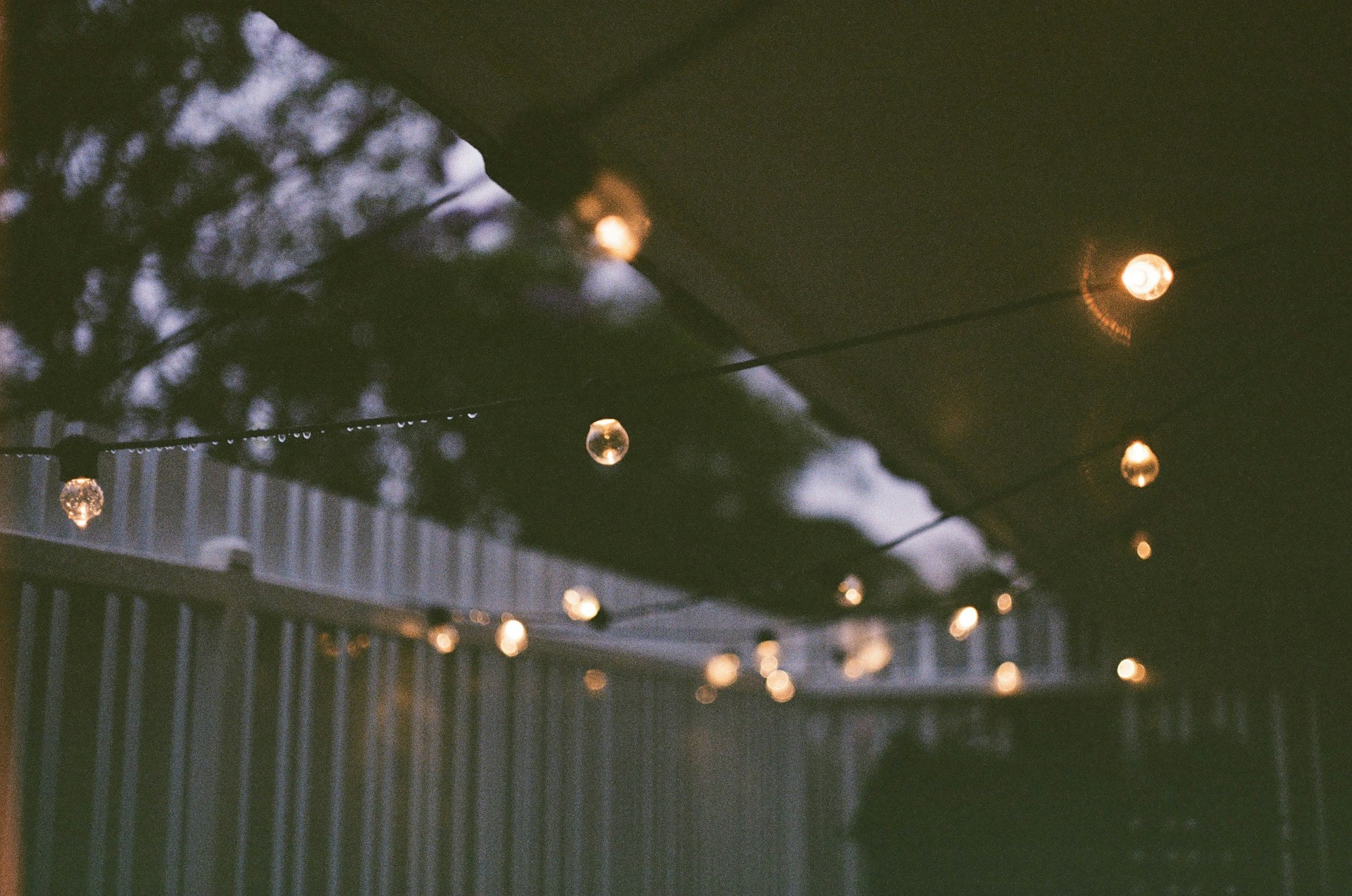 a string of lights hanging from a roof
