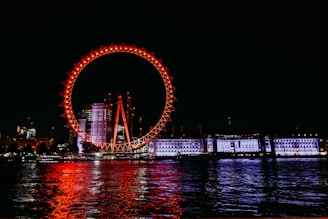 a ferris wheel lit up in the night sky