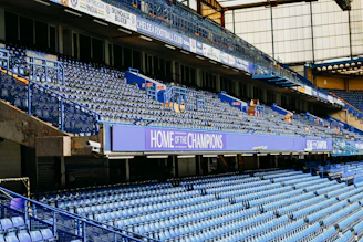 a stadium filled with lots of blue seats