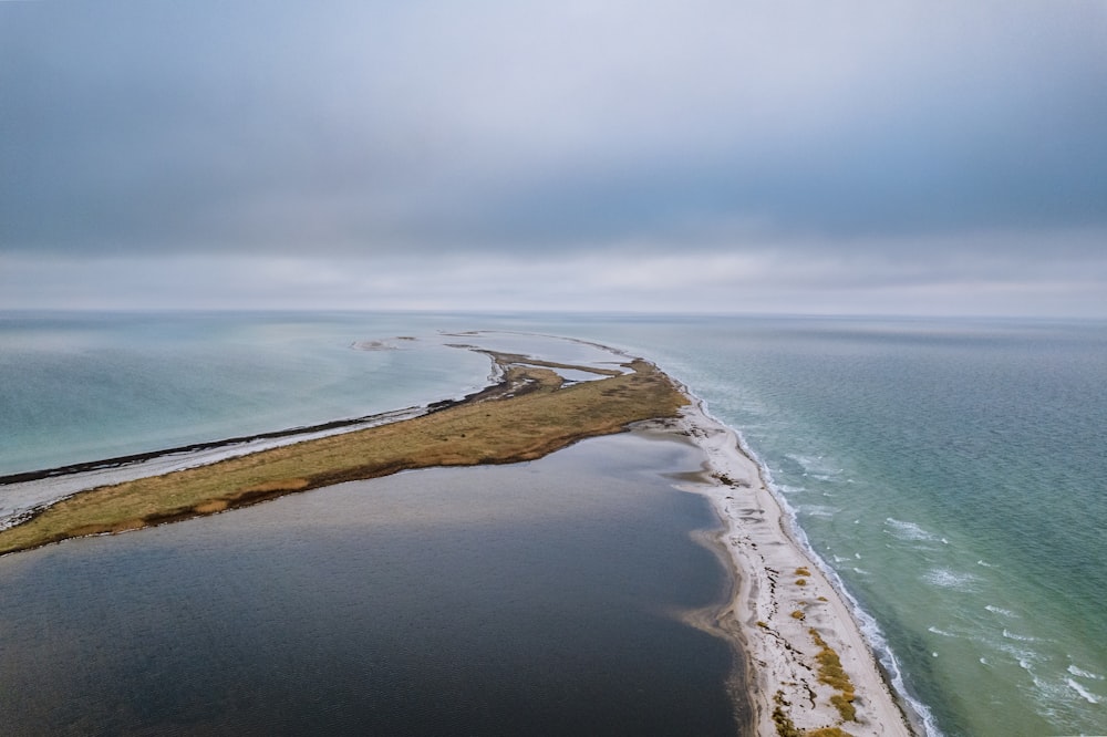 an aerial view of a large body of water