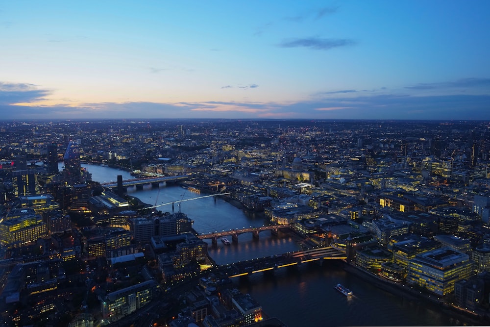 an aerial view of the city of london at night