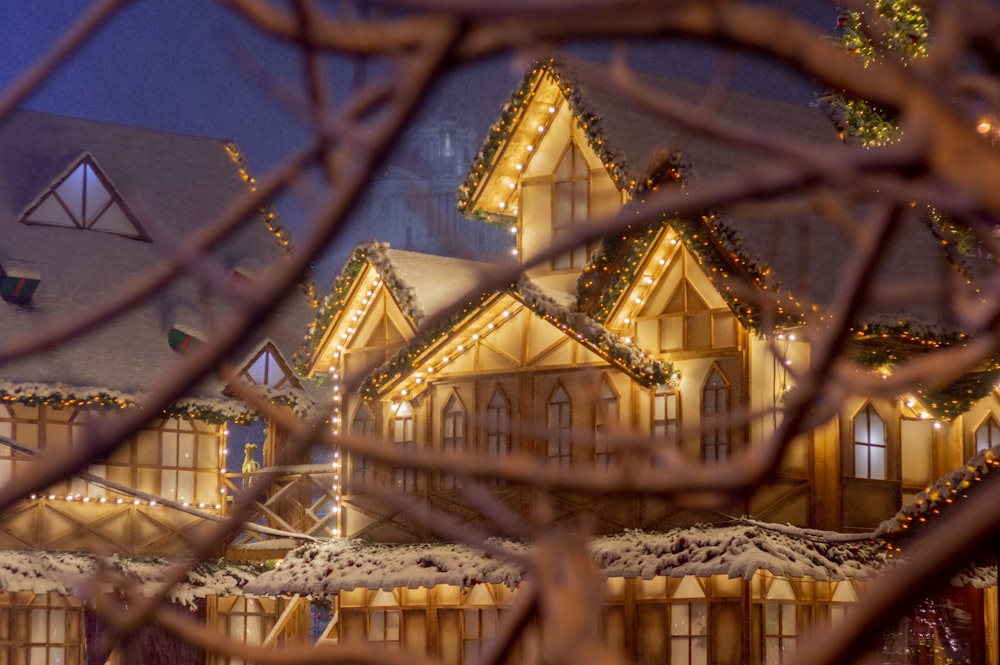 Una casa con molte luci di Natale accese