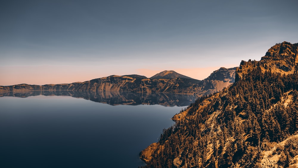 a large body of water surrounded by mountains