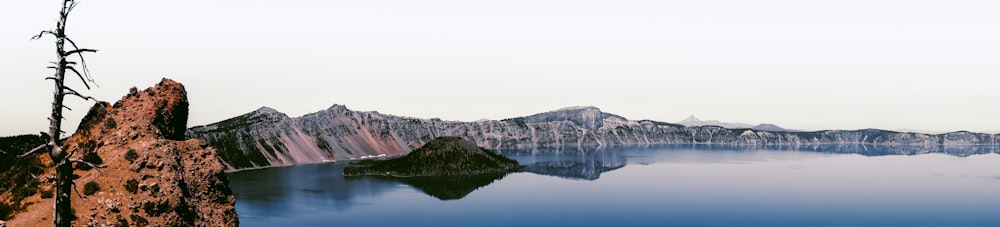 a large body of water surrounded by mountains