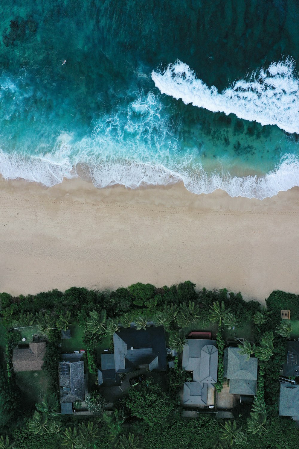 an aerial view of a beach with houses
