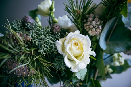 Close-up of elegant floral arrangements blending rustic charm and natural beauty.