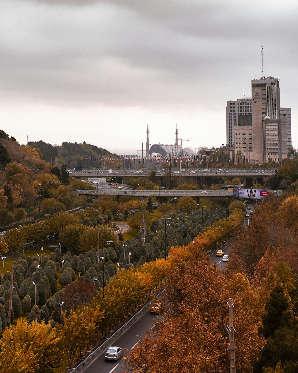 a view of a city with a bridge over a river