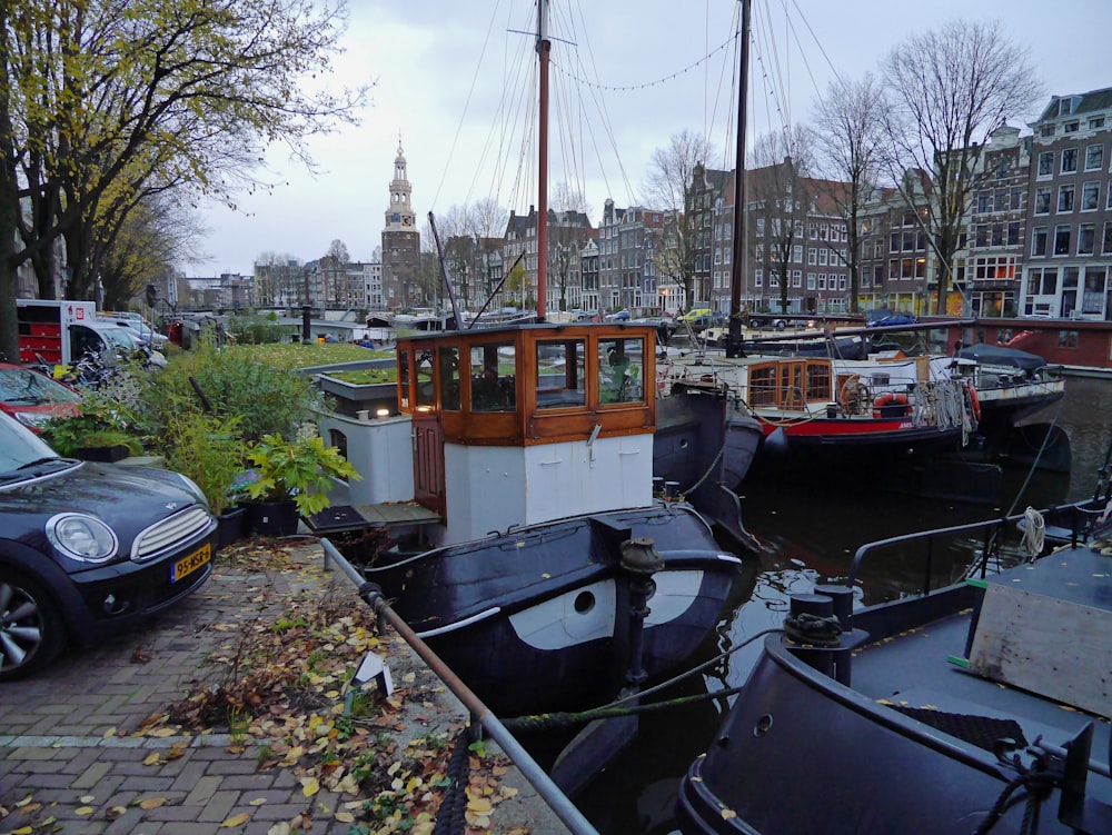 a couple of boats that are sitting in the water